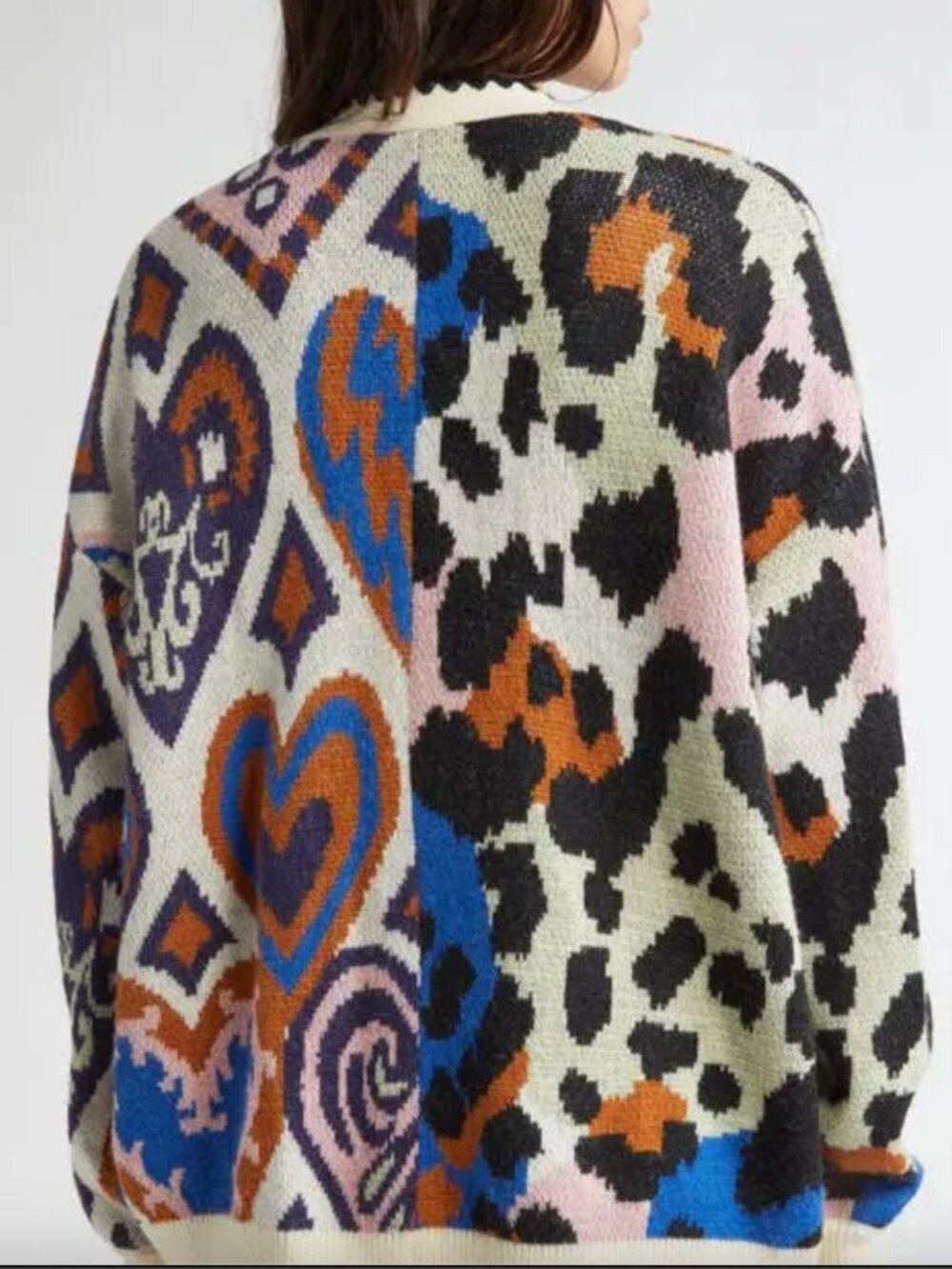 FARM Rio Mixed Ikat Hearts Cardigan Size Small - Picture 2 of 3